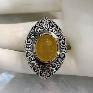 Burmese Yellow Jade Sterling Silver Split Band Ring